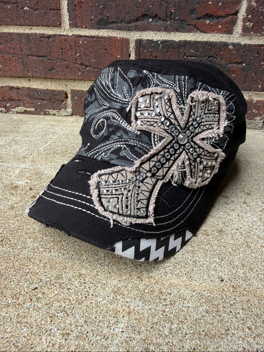 Leader LOGA Y2K Rhinestone Cross Trucker Hat | Edgy Grunge Glam Cap